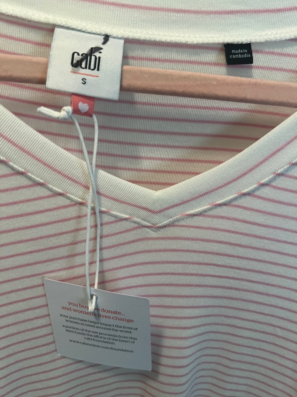#1766**cabi Pink Striped V-Neck Long Sleeve Top - Picture 3 of 12